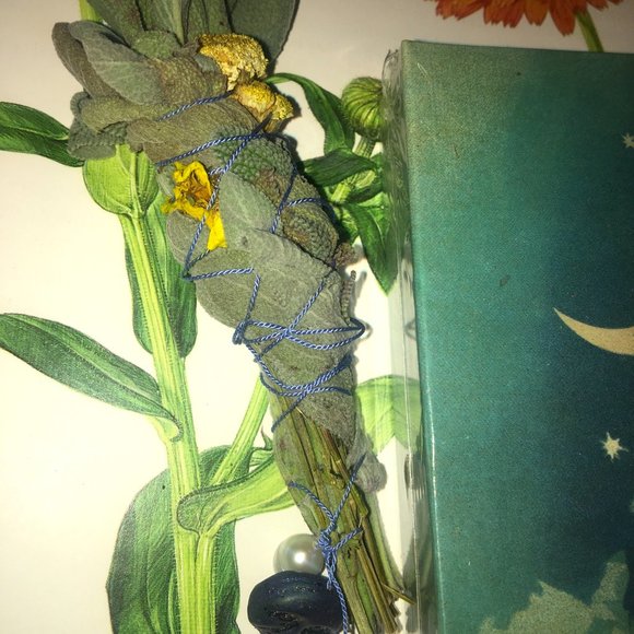 Hand Crafted Other - Chanukah Smudge Wand- freshly dried sage, yellow asters, and marigold with moon